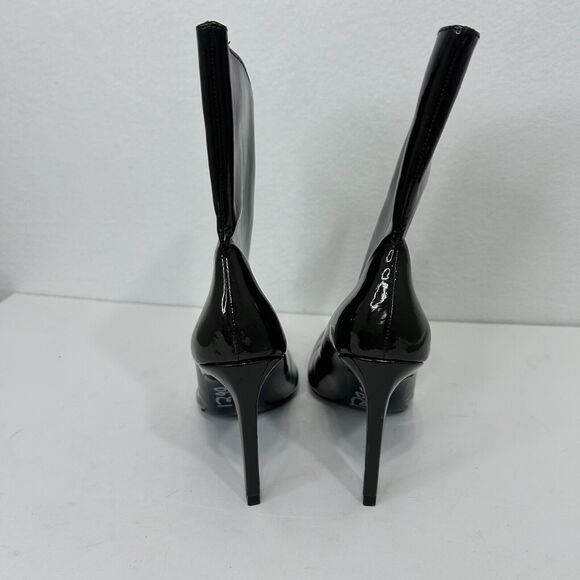 ZARA Trafaluc 38 / 7.5 Heel Ankle Boots Pointed Toe Green Faux Patent Leather - Picture 4 of 8